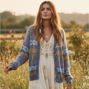 Vintage Countryside Classics Petite Medium Pastel Fair Isle Cottagecore Cardigan